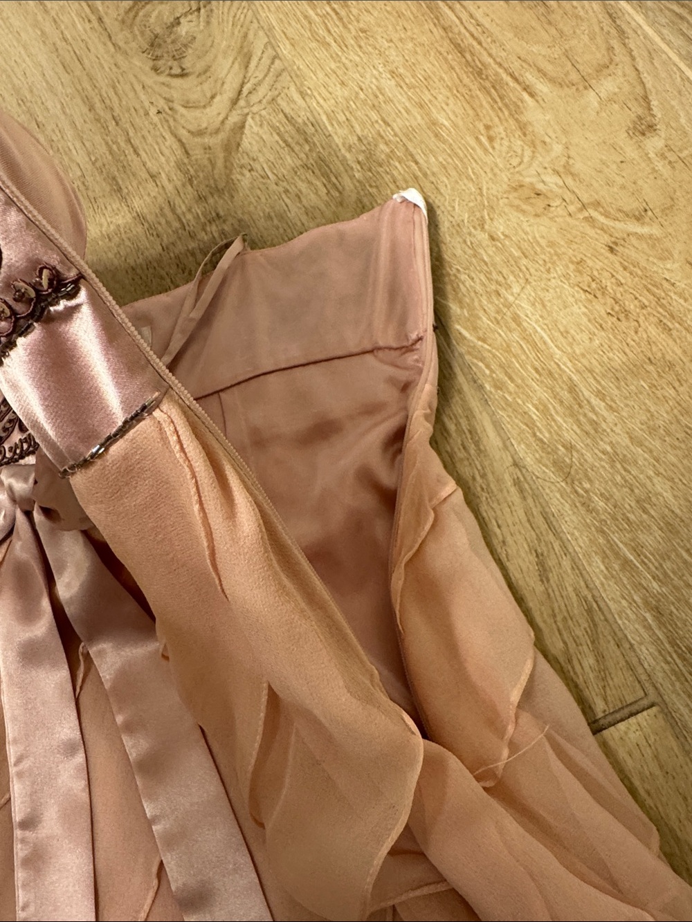 Sue Wong Peach and Mauve Beaded Tiered Chiffon Cocktail Dress - Picture 5 of 11